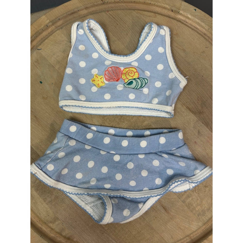 Baby Buns Blue Polka Dot Shell Embroidered 2 Piece‎ Skirted Swimsuit 12 Months